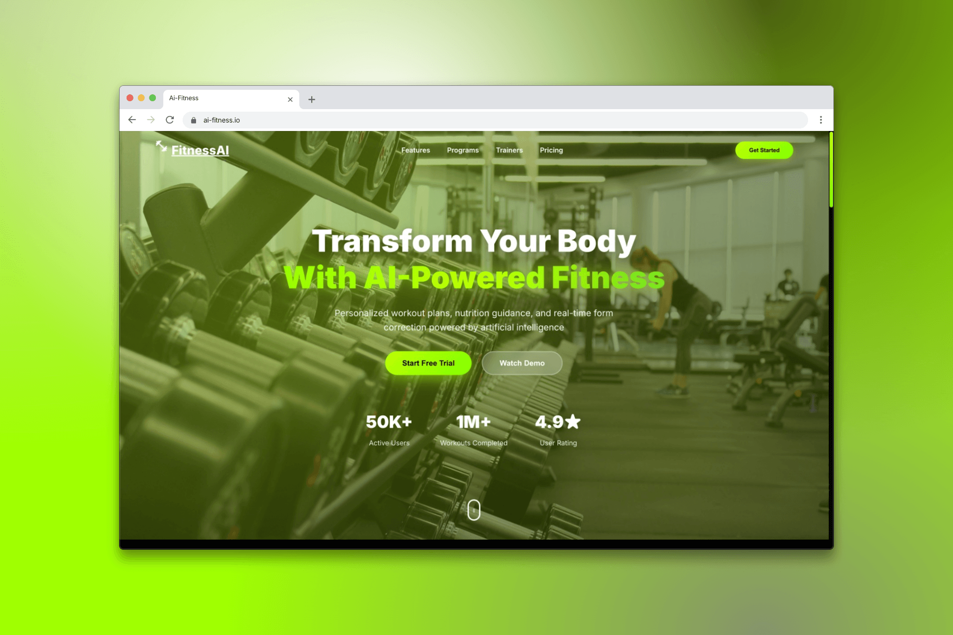 AI Fitness Web App project screenshot